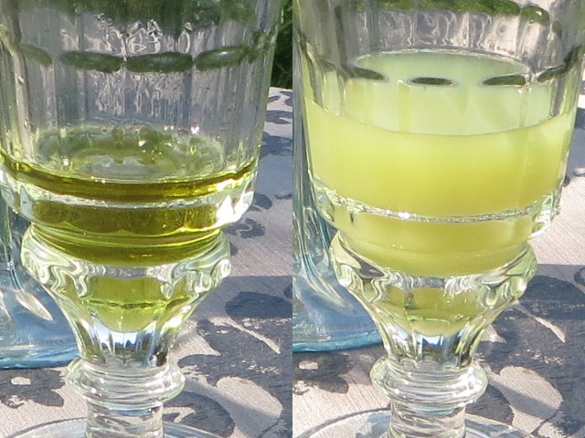 Vor und nach der Wasserbeigabe